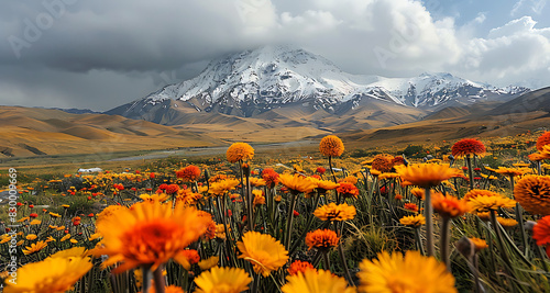 breathtaking image of Deosai National Park vast plain rolling hill covered carpet of wildflower surrounded snowcapped peak GilgitBaltistan Known Land of Giants park home unique wildlife specie includi photo