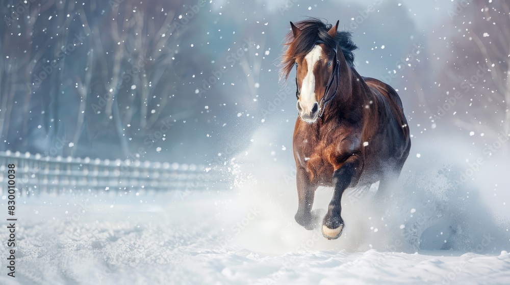 Trotting Clydesdale horse in wintry conditions Trotting Clydesdale horse in wintry conditions