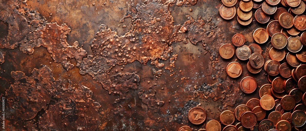 Copper and bronze coin texture horizontal mobile web banner investment motif background for copy space.banner grunge backdrop Copper and bronze coin texture horizontal mobile web banner investment motif background for copy space.banner grunge backdrop
