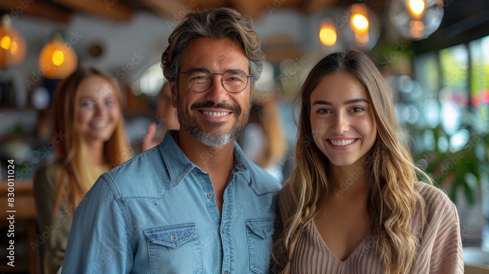 A cheerful family smiling together in their cozy home, capturing a moment of joy and togetherness in a warmly lit room. A cheerful family smiling together in their cozy home, capturing a moment of joy and togetherness in a warmly lit room.