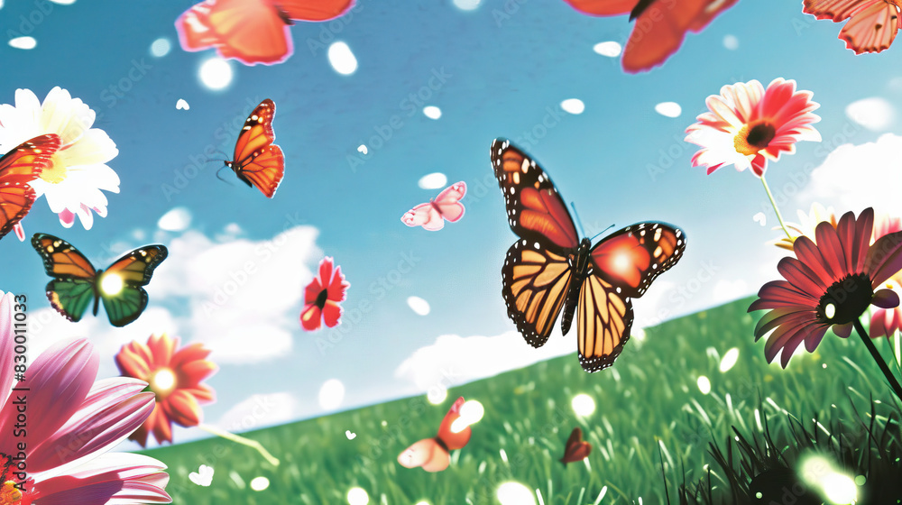 Butterfly Ballet: The Graceful Flight of Butterflies - Visualize a scene where butterflies flit and flutter through the air, their delicate wings carrying them from flower to flower in a beautiful