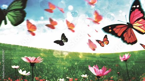 Butterfly Ballet  The Graceful Flight of Butterflies - Visualize a scene where butterflies flit and flutter through the air  their delicate wings carrying them from flower to flower in a beautiful