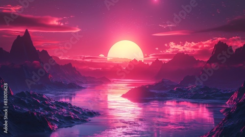 Alien Sunset Over Enchanted Peaks