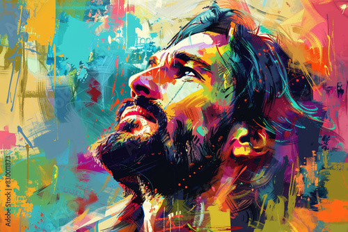 artistic colourful illustration of jesus christ