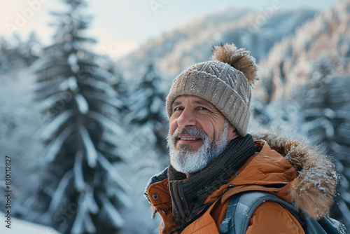 mature man in outdoor winter scene 