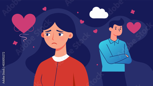 A partner feeling insecure and inadequate as their significant other places more value on physical appearance rather than emotional connection.. Vector illustration