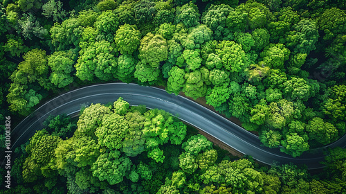 driving road through forest ariel view