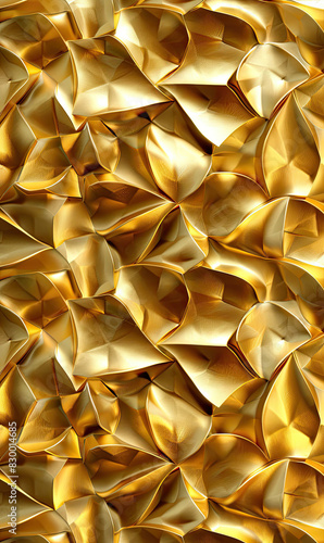 A close-up of a textured surface with reflective golden geometric shapes. Generate AI