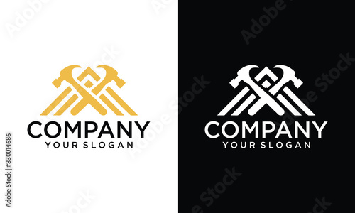 House repair logo. Tools icon. Roof repair logo. Repairs house sign. Home improvement icon.