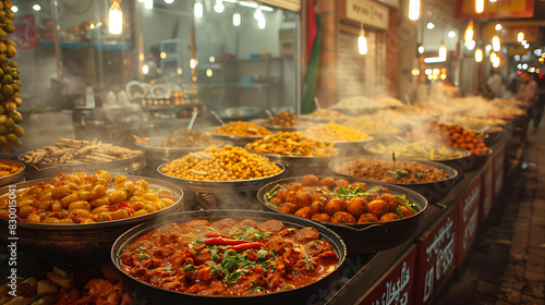 breathtaking image of Lahore Food Street vibrant atmosphere mouthwatering delicacy served roadside stall traditional eatery sizzling kebab spicy curry sweet treat food street offer culinary journey th