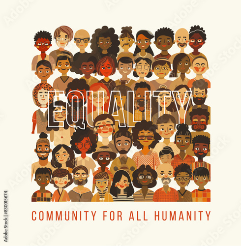 Ethnic and multiracial diversity of the world, myriad of people, diverse in skin tone, height, hair, and age, yet all radiating mutual joy and acceptance