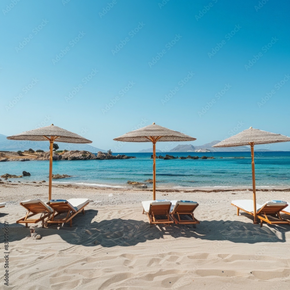 Beautiful beach with palms and turquoise sea in island.