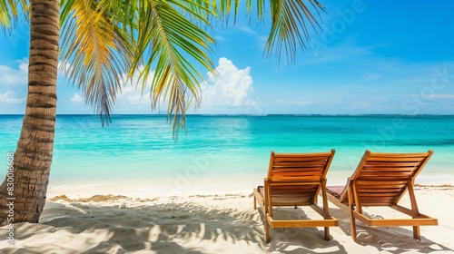 Beautiful beach with palms and turquoise sea in island.