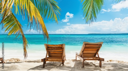 Beautiful beach with palms and turquoise sea in island.