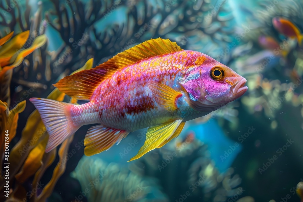 Tropical marine paradise. Snapper fish in tranquil clear seas with colorful coral Tropical marine paradise. Snapper fish in tranquil clear seas with colorful coral