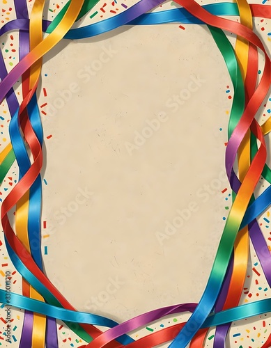 rainbow ribbon and confetti frame border