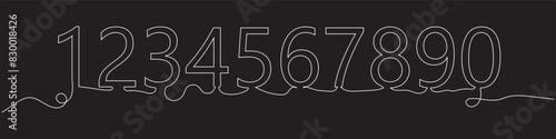 Numbers 1 to 9 continuous line drawing silhouette style icon vector. Simple line Vector illustration.