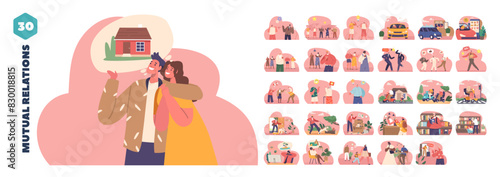 Vector Collection Of Various Relationships Aspects As Friendship, Love, Family, And Community, Cartoon Elements