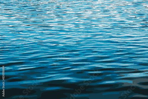 Vector illustration of water ripple texture background. Wavy water surface during sunset, golden light reflected in the water.
