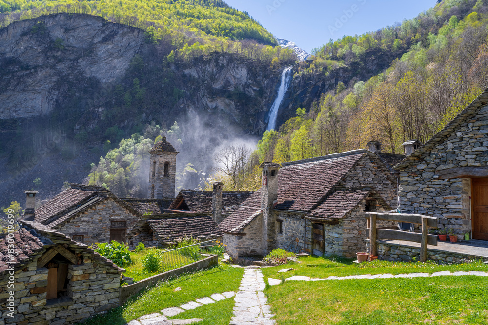 Foroglio Village view in Val Bavona of Switzerland Foroglio Village view in Val Bavona of Switzerland