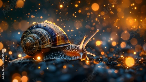 Sparkling Stardust Trail A Snails Nighttime Journey in Surreal Detail