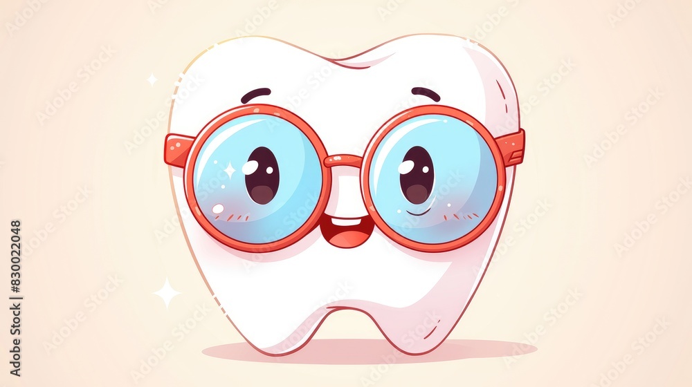 An adorable cartoon tooth sporting a cheerful smile stylish glasses and a prescription in hand is depicted in this whimsical doodle 2d illustration set against a pristine white backdrop Thi An adorable cartoon tooth sporting a cheerful smile stylish glasses and a prescription in hand is depicted in this whimsical doodle 2d illustration set against a pristine white backdrop Thi