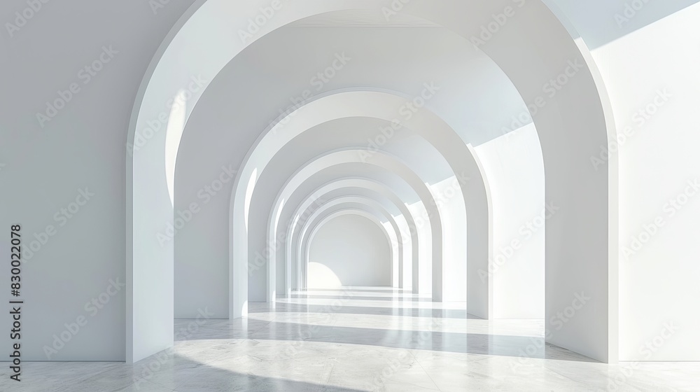 3D render of an architectural background featuring a geometrically designed interior with arched elements.