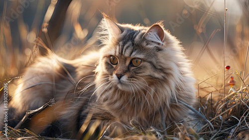 close up of a prretty cat in the park, beautiful kitten in the grass, portrait of a cat