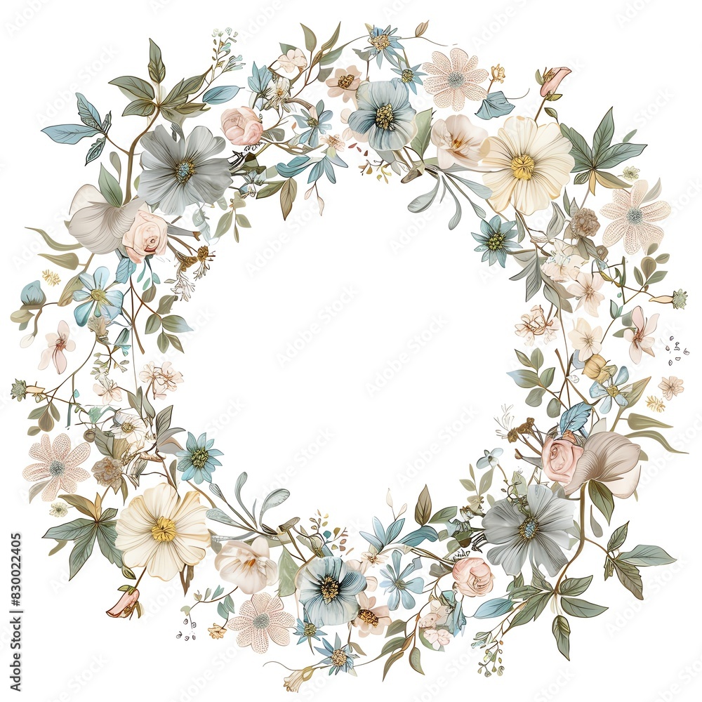 Create a watercolor painting of a wreath of flowers.