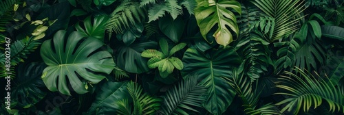 Tropical oasis in captivating image of lush green leaves filling the frame, embodying the beauty and abundance of a vibrant rainforest setting. Natural wonders await.