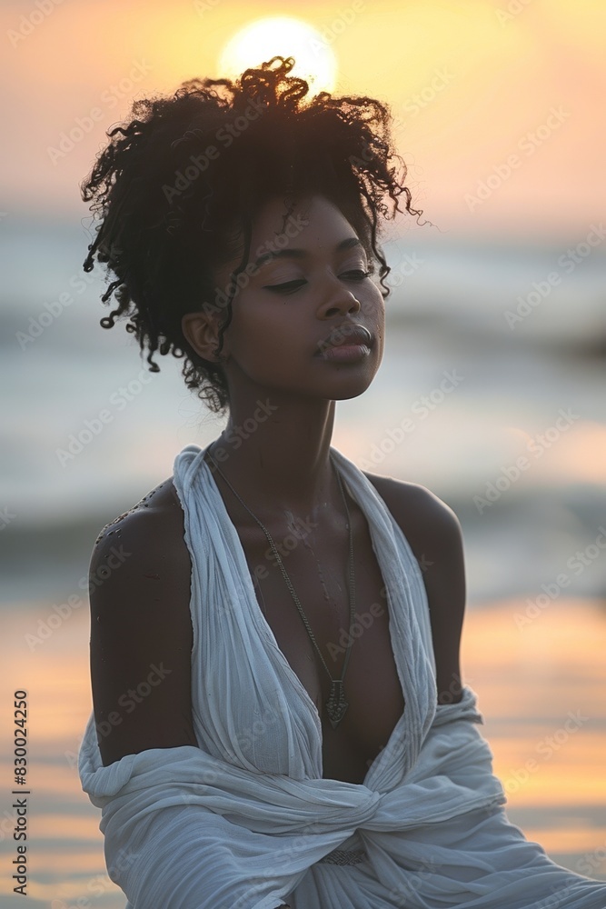 A young woman finds serenity and energy in beachside yoga, embracing health and wellness in nature's embrace A young woman finds serenity and energy in beachside yoga, embracing health and wellness in nature's embrace