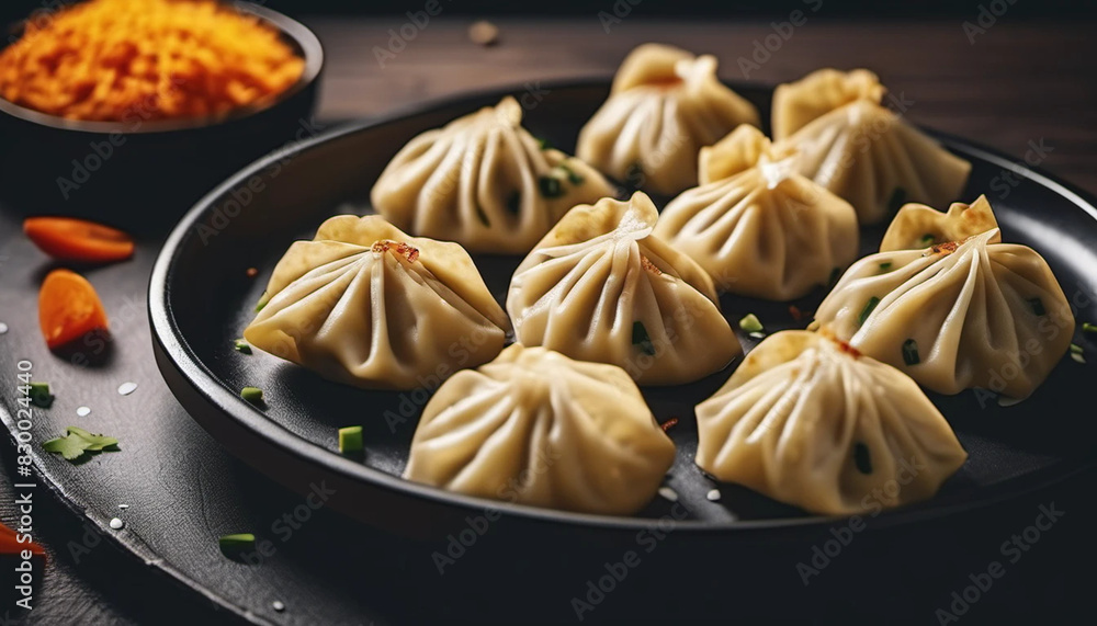 Georgian chinkali dumplings on a plate. Georgian chinkali dumplings on a plate.