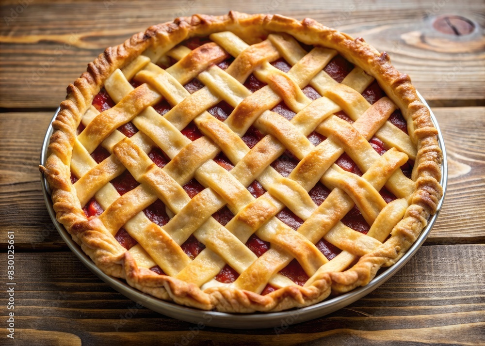 Freshly baked lattice apple pie on a rustic wooden table. Freshly baked lattice apple pie on a rustic wooden table.