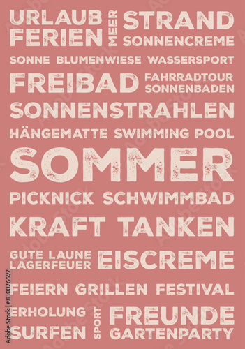 Sommer. 29 Dinge, welche typisch für den Sommer sind. Im DIN A Seitenverhältnis. Ideal für Karten