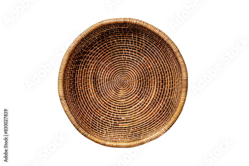 Top View of an Empty Round Wicker Basket, Showcasing Detailed Weaving Patterns and Natural Texture - Generative AI