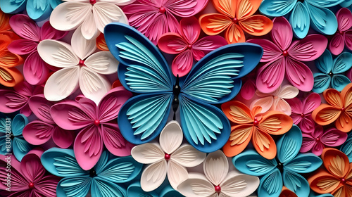 digital paper-cut butterflies and flowers poster background