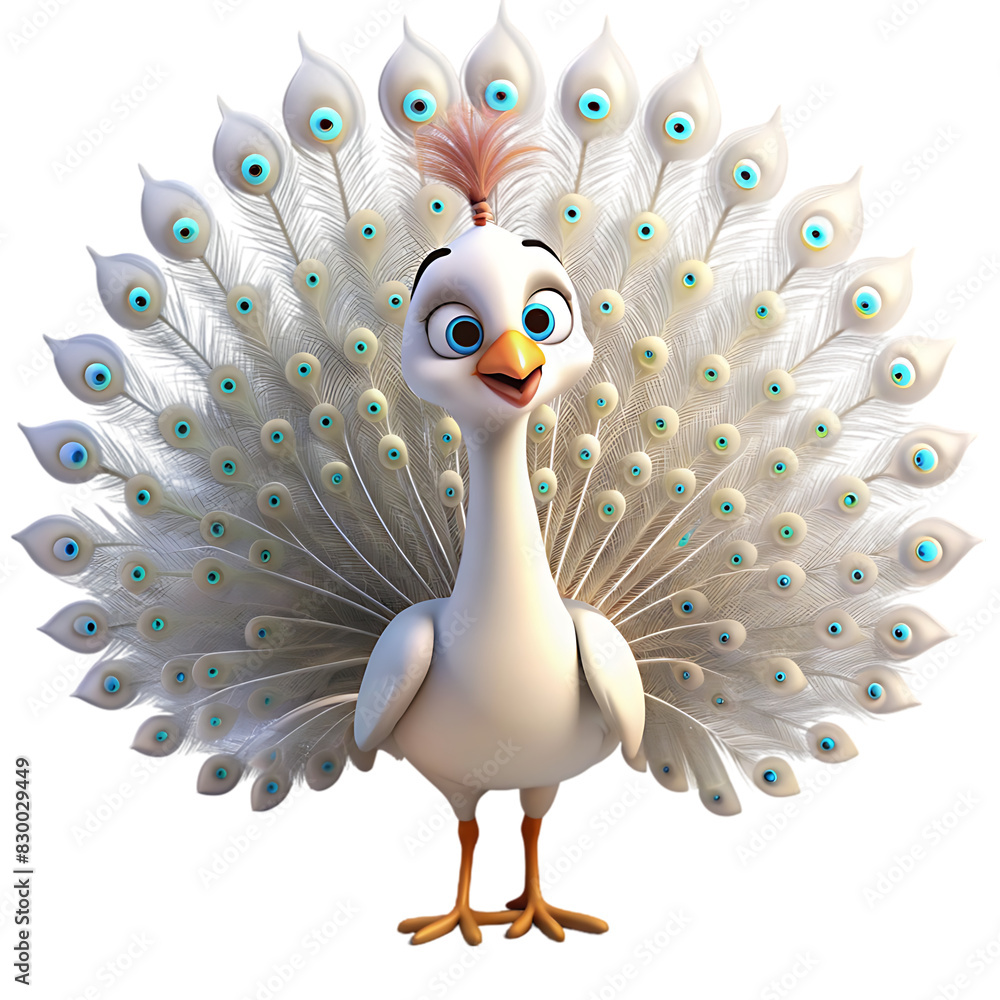 Fototapeta premium 3d cartoon white peacock