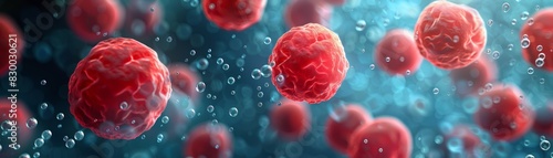 High-resolution image of red blood cell cells floating in fluid. Healthcare, biology, and medical research concept. photo