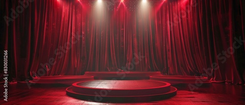 Red stage with spotlights. photo