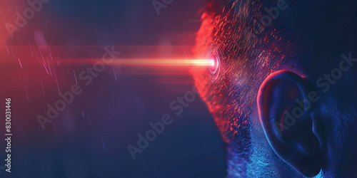 Earache Agony the sharp shooting pain of ear discomfort. A close-up of a person's red and swollen ear