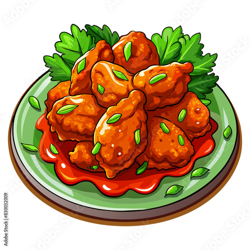 Sticky chicken wings coated in sweet red glaze, garnished with seeds. Sweet and spicy chicken wings on a green plate with sesame seeds. Irresistible glazed chicken wings, flavor-packed meal