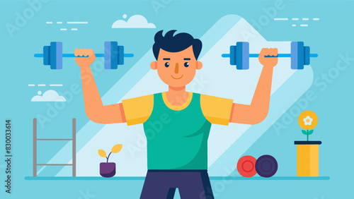 At a gym a man confidently works out without caring about how many calories hes burning focusing on feeling strong and energized instead.. Vector illustration