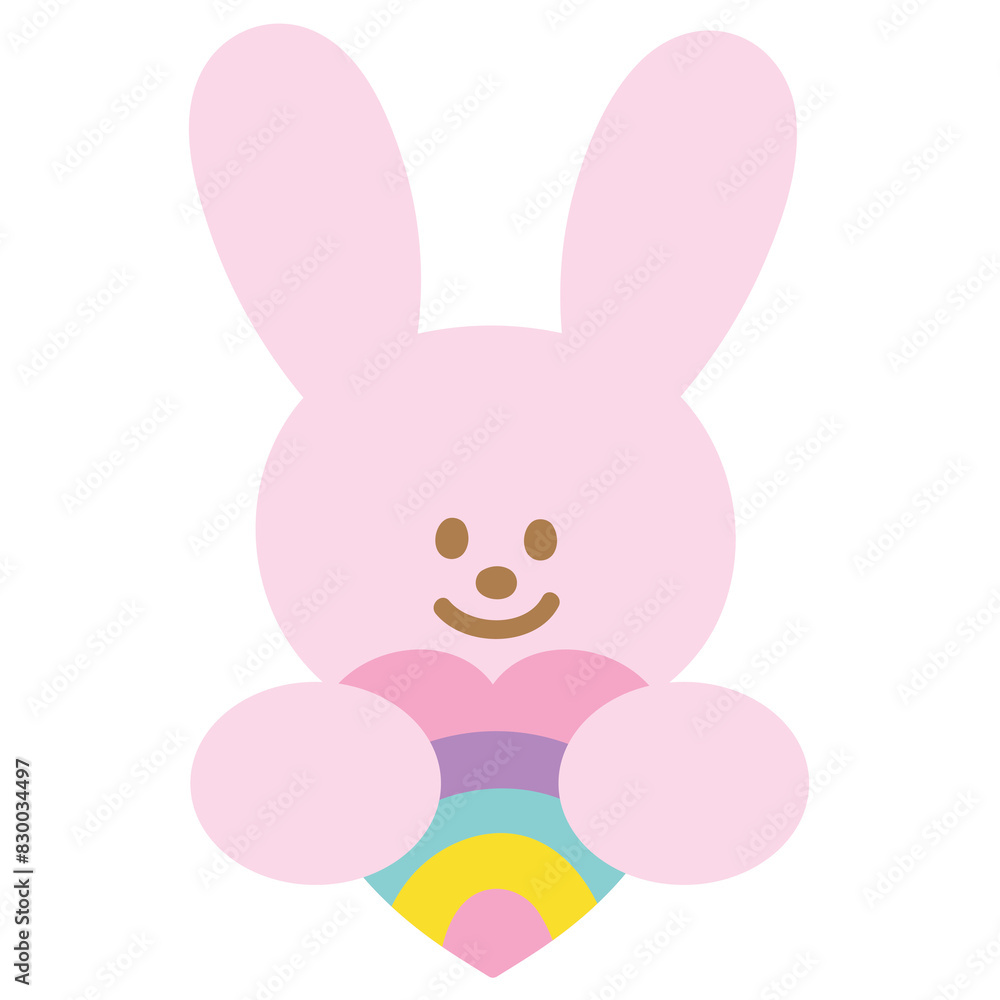 Illustration of bunny with rainbow heart for pride month, animal print, pet, vet, pet shop, logo, icon, love sign, cartoon, character, comic, mascot, plush toy, doll, cute patches, kids, zoo, easter Illustration of bunny with rainbow heart for pride month, animal print, pet, vet, pet shop, logo, icon, love sign, cartoon, character, comic, mascot, plush toy, doll, cute patches, kids, zoo, easter