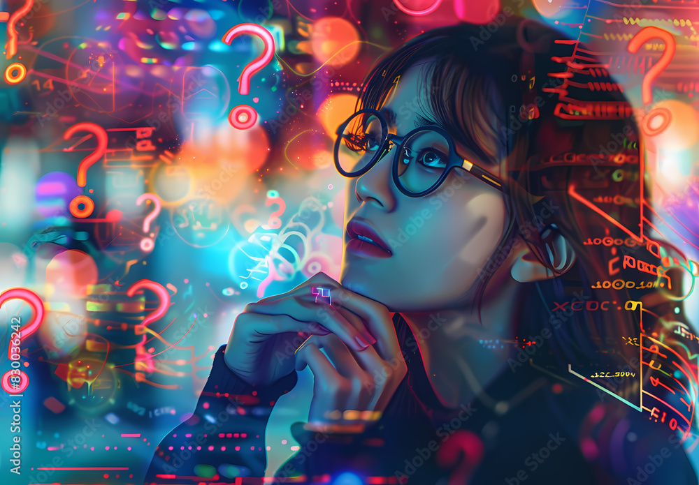 Futuristic Collage: Asian Woman with Coding Elements and Cityscap Futuristic Collage: Asian Woman with Coding Elements and Cityscap