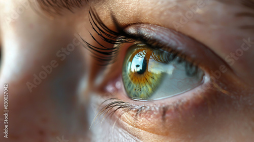 Detailed Macro Shot of a Human Eye with Reflections and Natural Light. Generative AI photo
