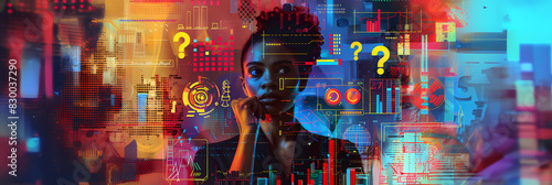 Futuristic Portrait: Black Woman with Coding Elements and City Glow