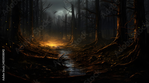 Digital mythology comic dark forest graphics poster background © yonshan