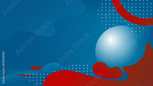 Blue background with red circle and ball made of dots and lines