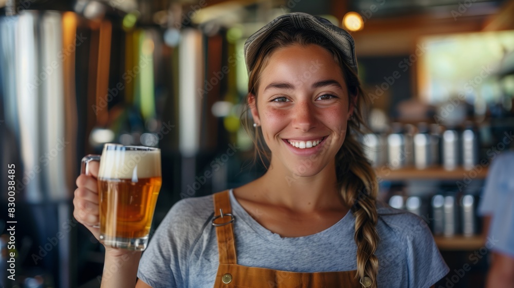 A woman smiling while holding a glass of beer A woman smiling while holding a glass of beer