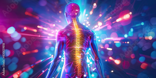 Radiating Back Pain: The Sharp, Radiating Pain of Back Discomfort - Visualize a scene where back pain radiates from a central point, spreading outwards and affecting the surrounding areas
